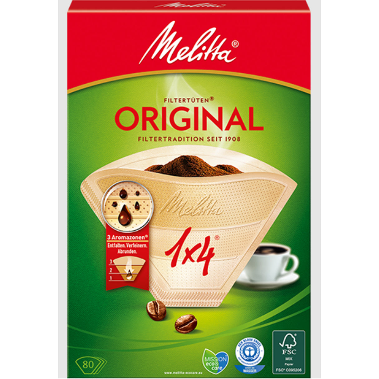 Melitta Kaffefilter Orginal 1X4 Oblekta 80-pack 18st DFP