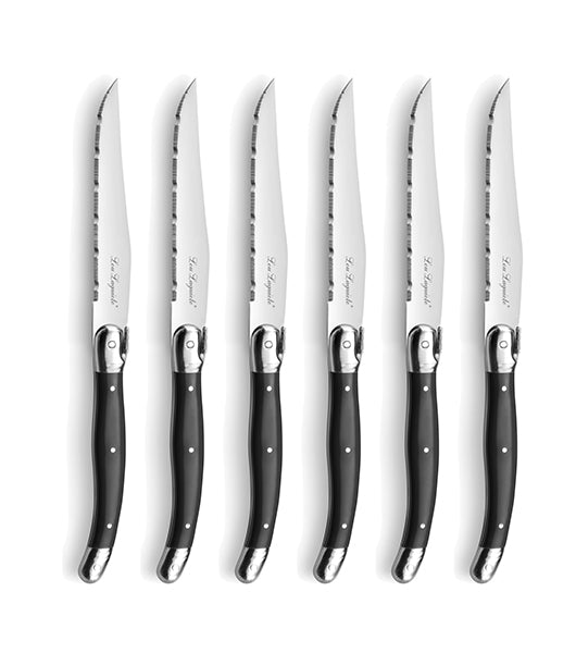 Lou Laguiole Tradition Grillknivar i trävblock 6-p Antracit