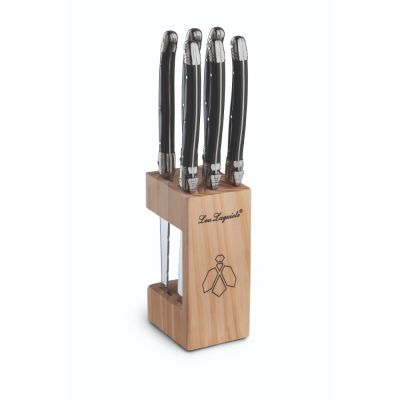 Lou Laguiole Tradition Grillknivar i trävblock 6-p Antracit