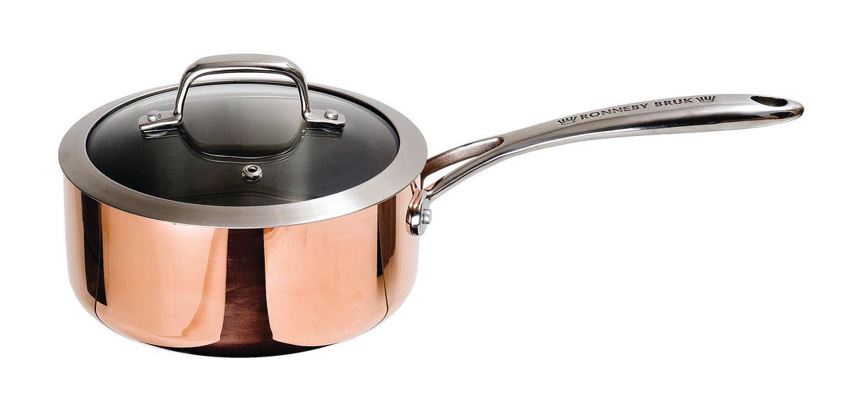 Ronneby Bruk Kastrull 2 liter Koppar Glaslock 18 cm