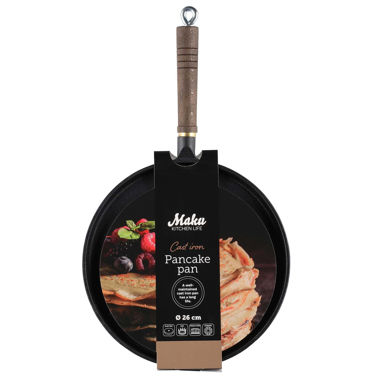 Maku Pannkakspanna gjutjärn trähandtag