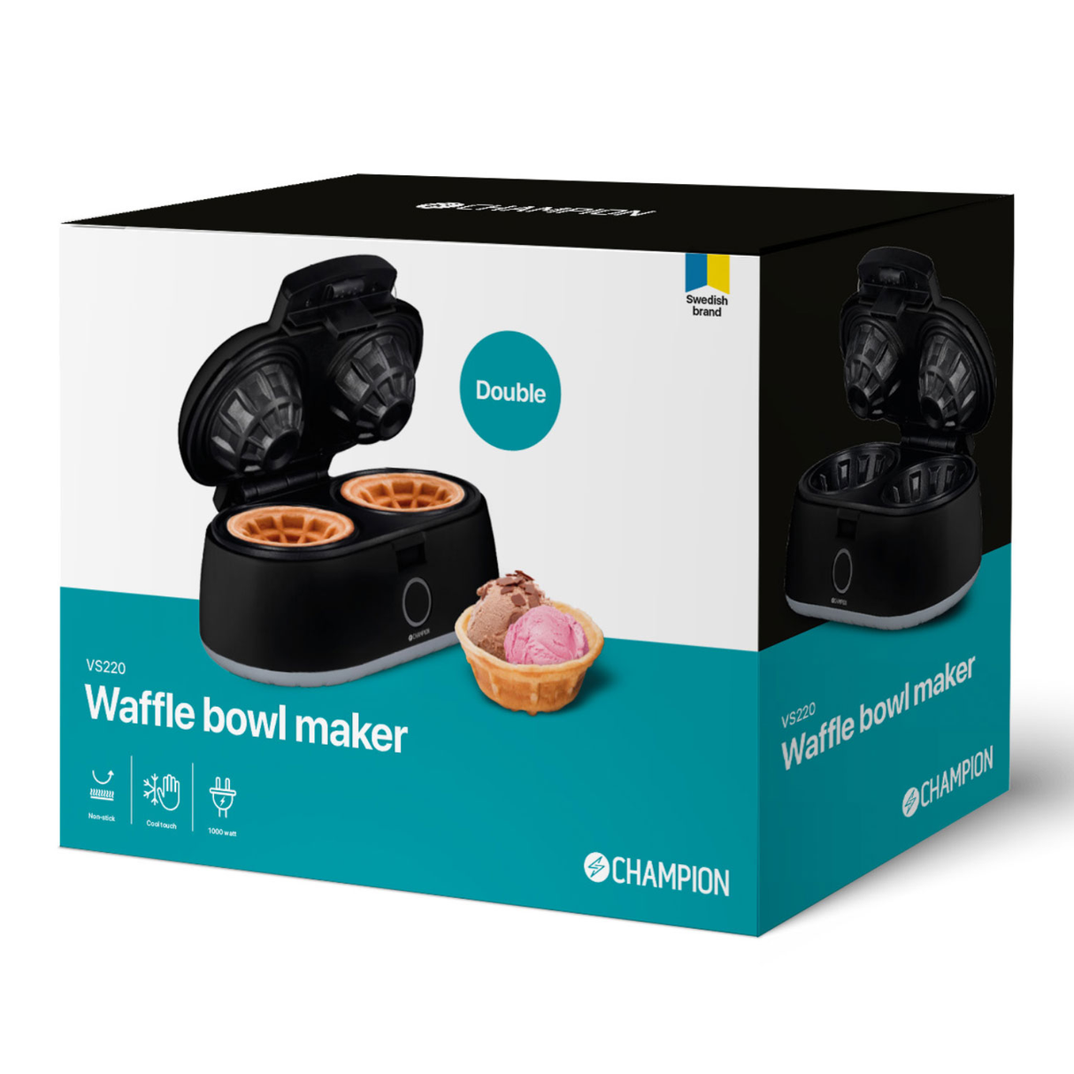 Champion Våffelskålsjärn Dubbelt 1000W CHVS400 Svart