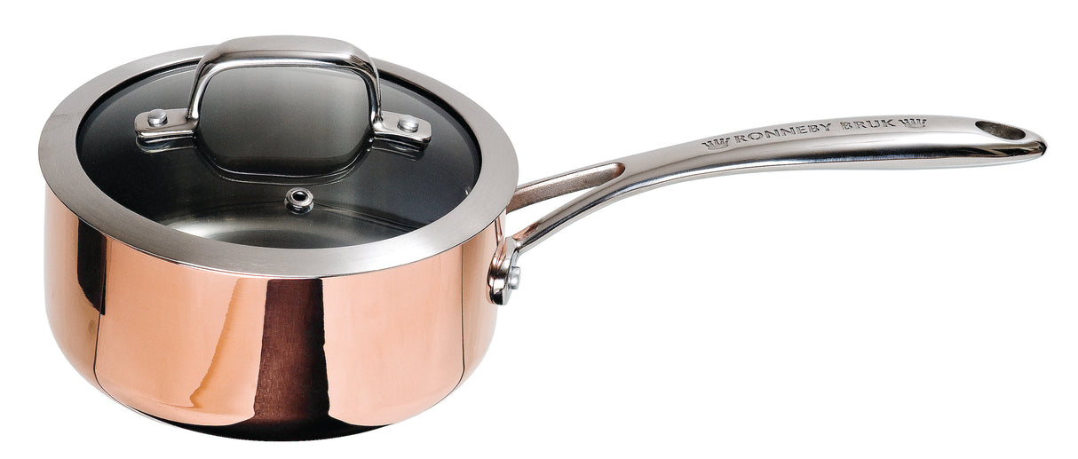 Ronneby Bruk Kastrull 1 liter Koppar Glaslock 16 cm